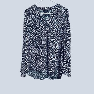 Jones Signature Women’s Navy Blue White Long Sleeve Office Work Top Blouse  L